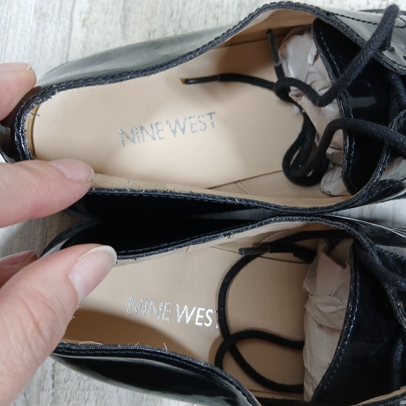 Nine West Oxfords Women\'s 7.5 Barbieri Black Patent Leather Lace Up Shoes main image 6